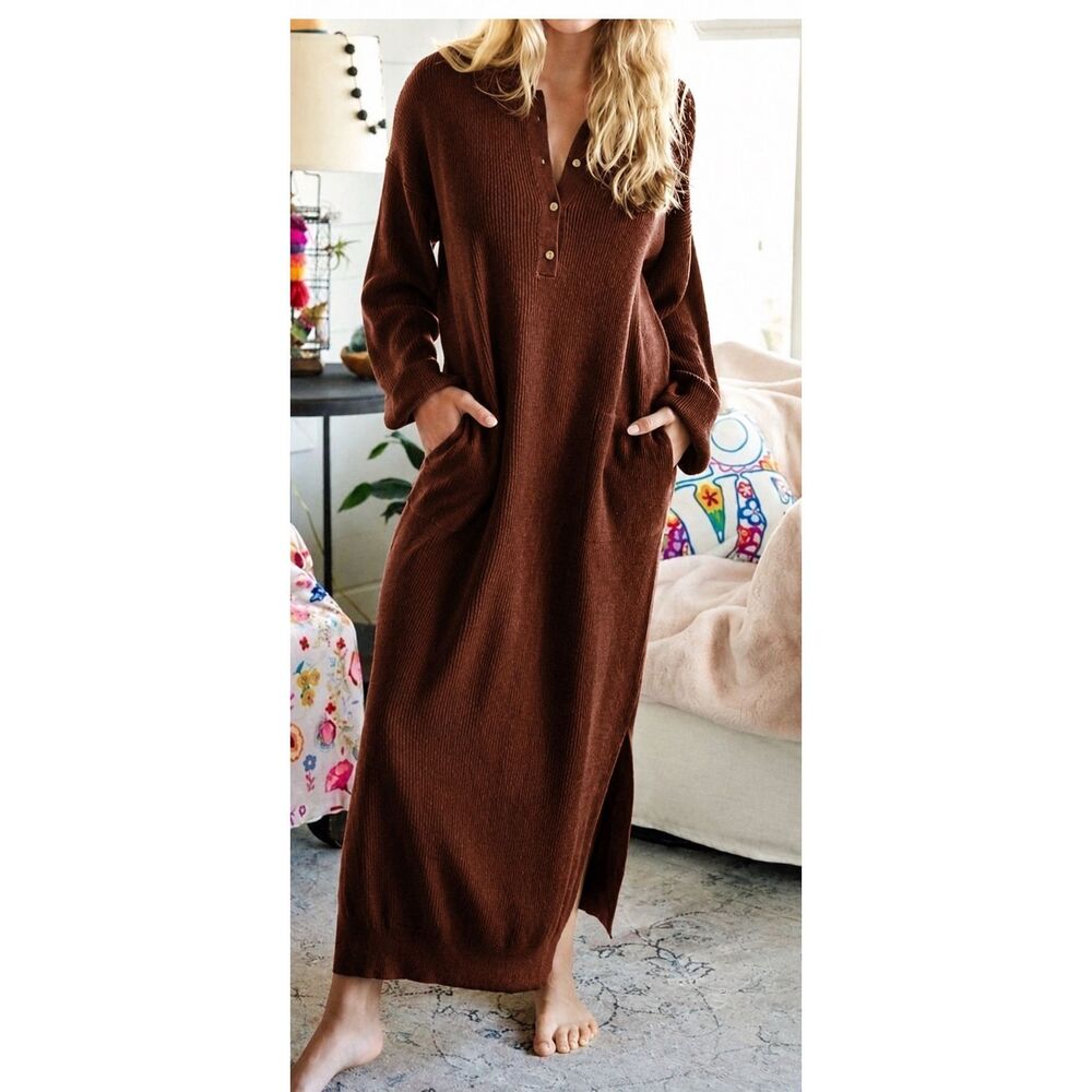 Natural Life Long Sleeve Rib Knit Maxi Sweater Dress Size S/M G10